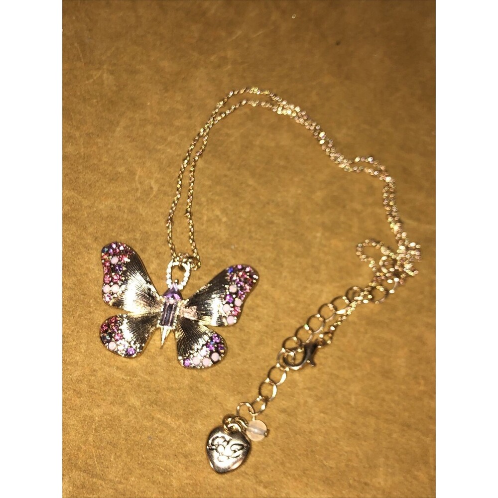 BETSEY JOHNSON SPARKLIN PINK CRYSTAL & RHINESTONE BUTTERFLY PENDANT NECKLACE